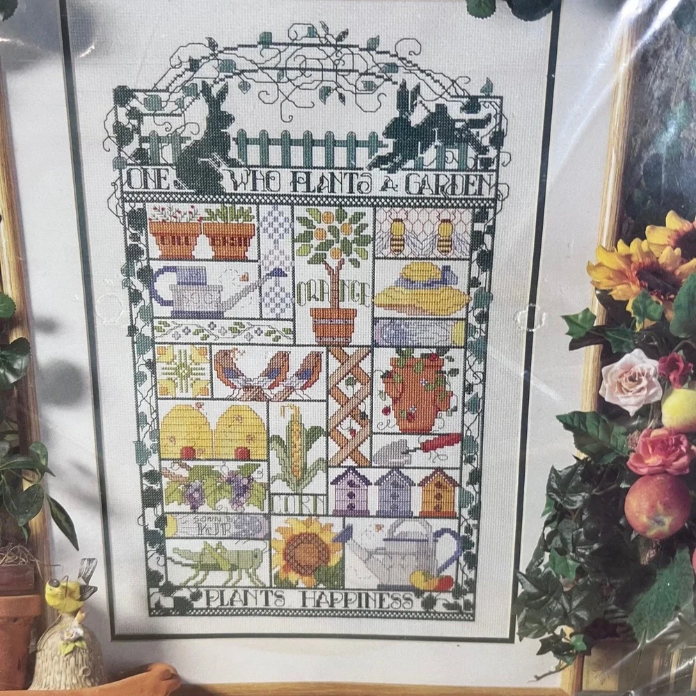 Vtg 1995 Bucilla Garden Sampler Counted Cross Stitch Kit 41037 Nancy Rossi 12x18